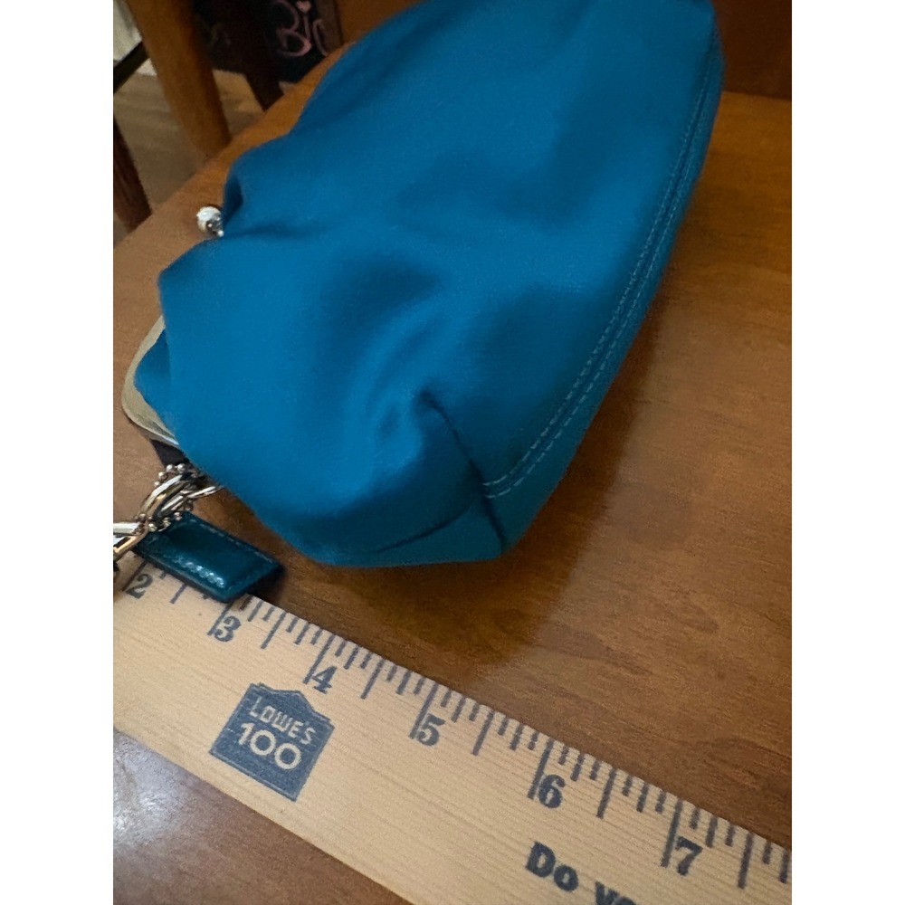 Coach Wristlet Bag Womens Satin Clutch Teal Blue Kiss Lock Vintage Evening Glam - Picture 7 of 10